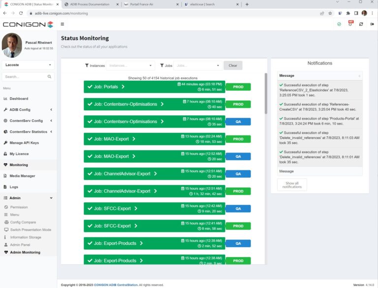 Übersicht über ausgeführte Datenprozesse